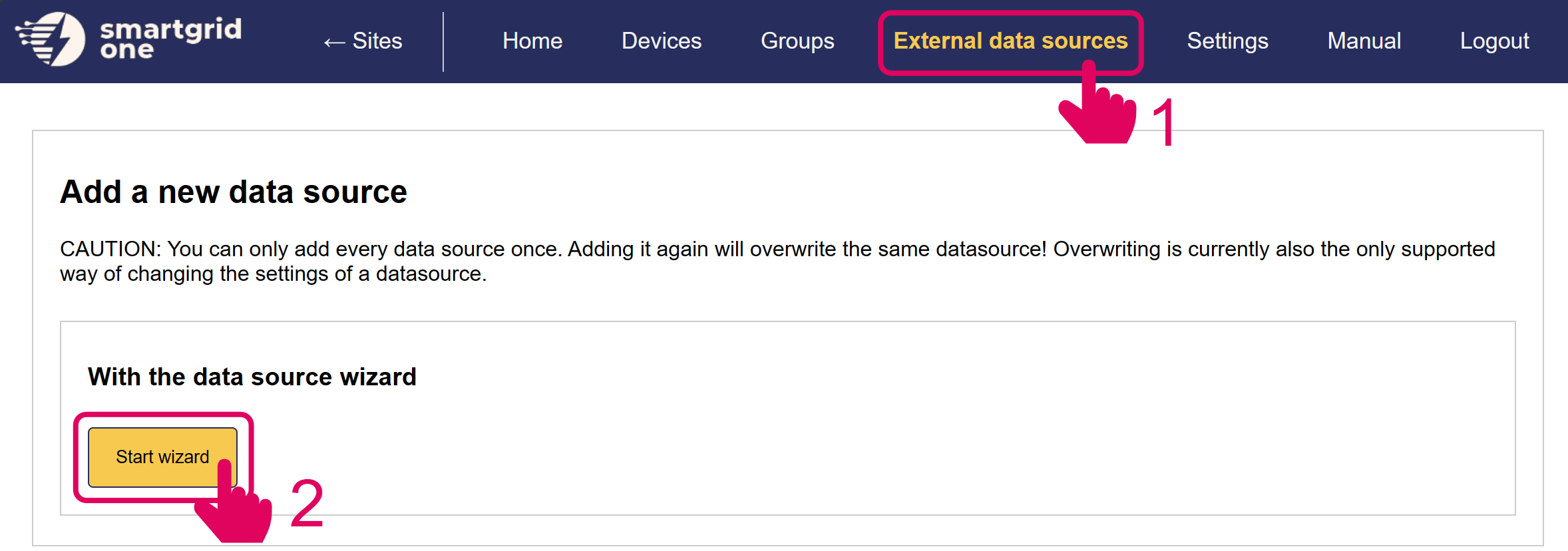 External data sources button